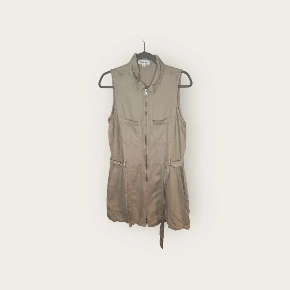 Anthropologie Cloth & Stone Utility Romper Beige Sleeveless With Sash Size Mediu